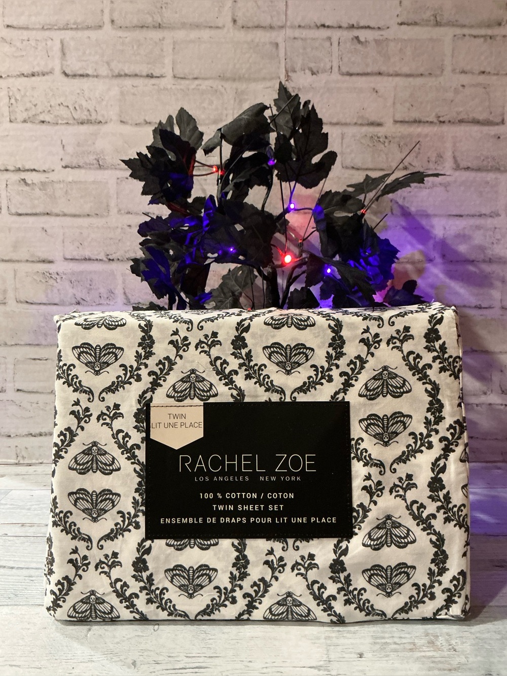 RACHEL ZOE 3Pc Twin Size Cotton Moth Damask Sheet Set